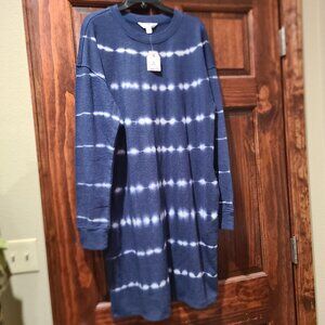 New Time and Tru Tie Dye Dress Medium Navy White Sweatshirt